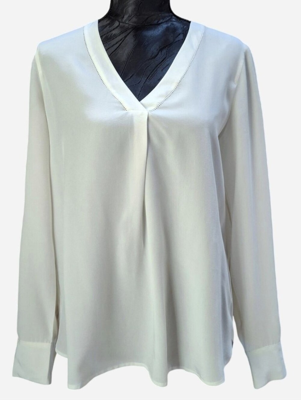J. Crew Cream 100% Silk V-Neck Front Pleat Long Sleeve Blouse - Size 6